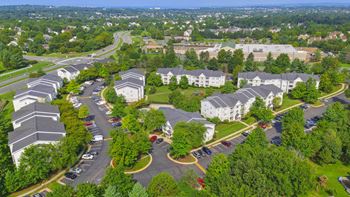 Aerial view of apartment community buildings